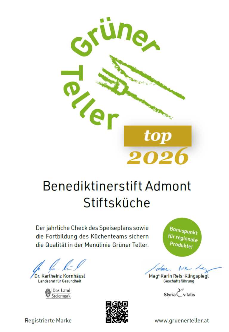 grüner Teller Auszeichnung Stiftsküche Admont
